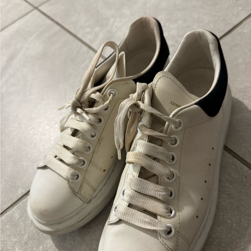 Alexander McQueen White Leather Sneakers with Black Heel Tab